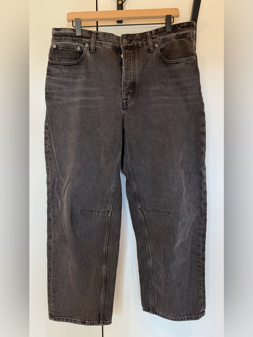 Madewell Washed Black Darted Barrel Leg Jeans